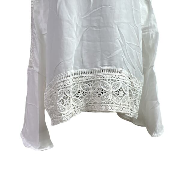 Exquisite Semi-Sheer Tunic Top Lace Bell Sleeves V-Neck White - Picture 6 of 13